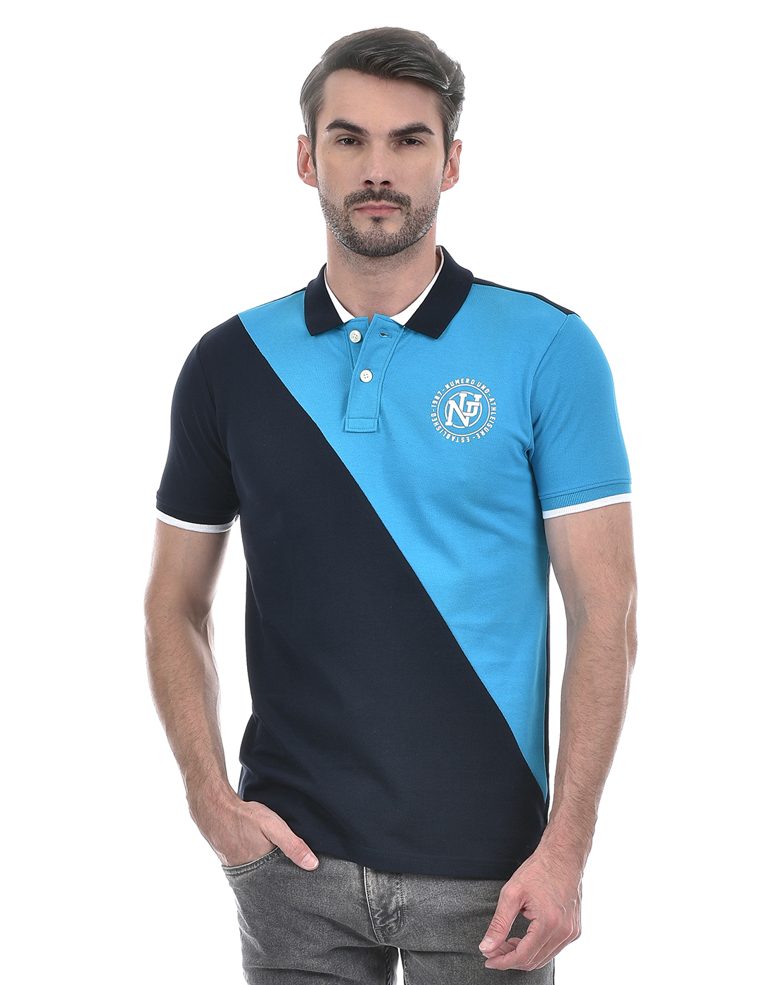 Numero Uno Men Color Block Blue T-Shirt